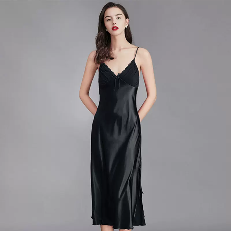 耀婷跨境大码吊带睡衣女夏女士冰丝丝绸睡裙 性感长款家居服CQ311