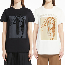 23春夏新款欧美女装MAX美女头像拔印花烫钻字母刺绣双面布T恤衫