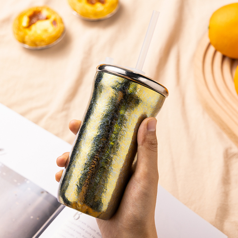 飞剑悦动系列钛晶双饮咖啡杯纯钛水杯隔热吸管水杯高颜值吸管杯无