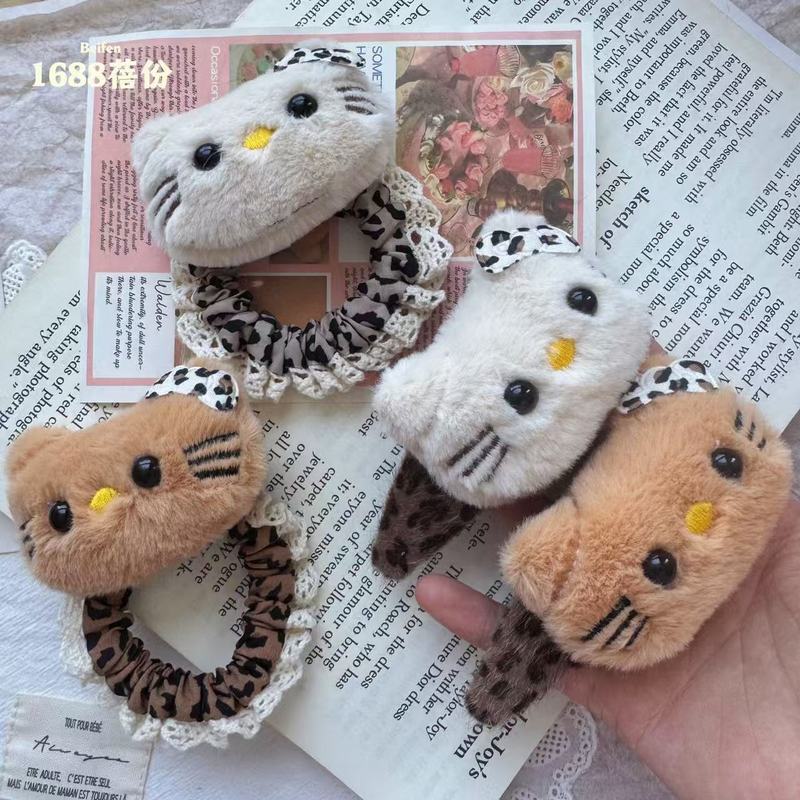 秋冬复古毛绒kitty猫豹纹掰掰夹刘海侧边夹美拉德风扎发头绳卡通|undefined