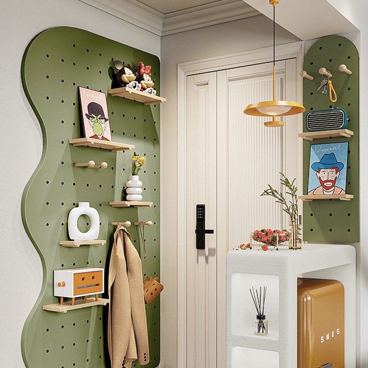 Entrada Pared de entrada de madera maciza agujero de almacenamiento rack Pared de pared colgante de madera