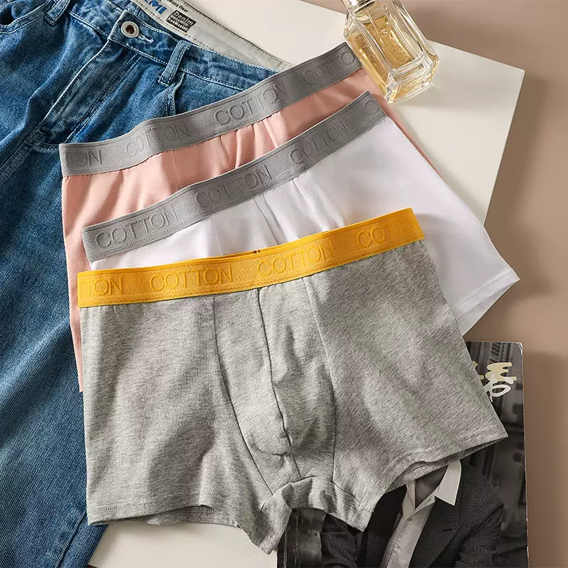 纯棉简约纯色新款男士内裤撞色运动平角潮流个性舒适透气四角短裤