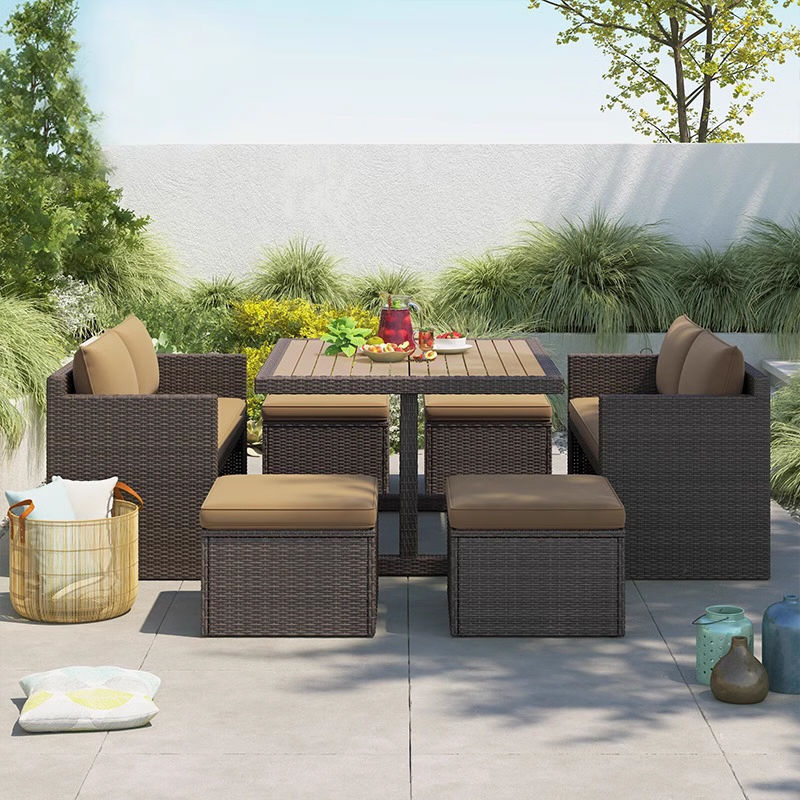 Sofá de caña de ocio al aire libre patio jardín fusionado almacenamiento mesa de caña tabla de piedra tabla de madera de plástico tabla al aire libre