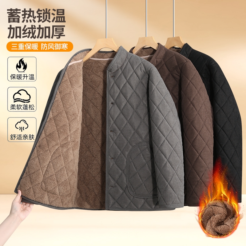 Men's new winter cold-proof cotton jacket for middle-aged and elderly dads, with added fleece, thickened, loose fit, large size, suitable for outerwear
