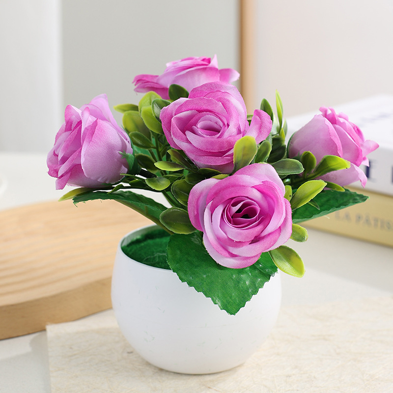 仿真玫瑰花小盆栽桌面装饰仿真花小摆件婚礼布置仿真花假花植物|undefined