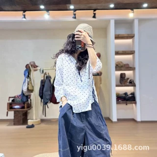 250455 汉麻手工系带上衣 50汉麻50亚麻 小清新可爱风短上衣
