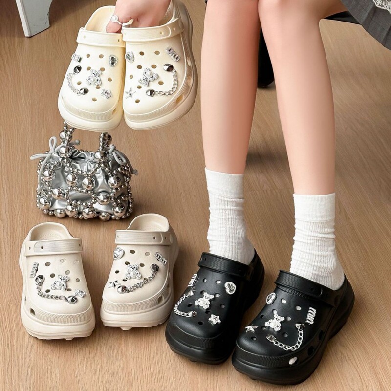 Lightweight Perforated Shoes for Women, 2026 New Model, Summer Outdoor Thick-Soled Slippers, Height-Increasing Slip-On Non-Slip Eva Sandals