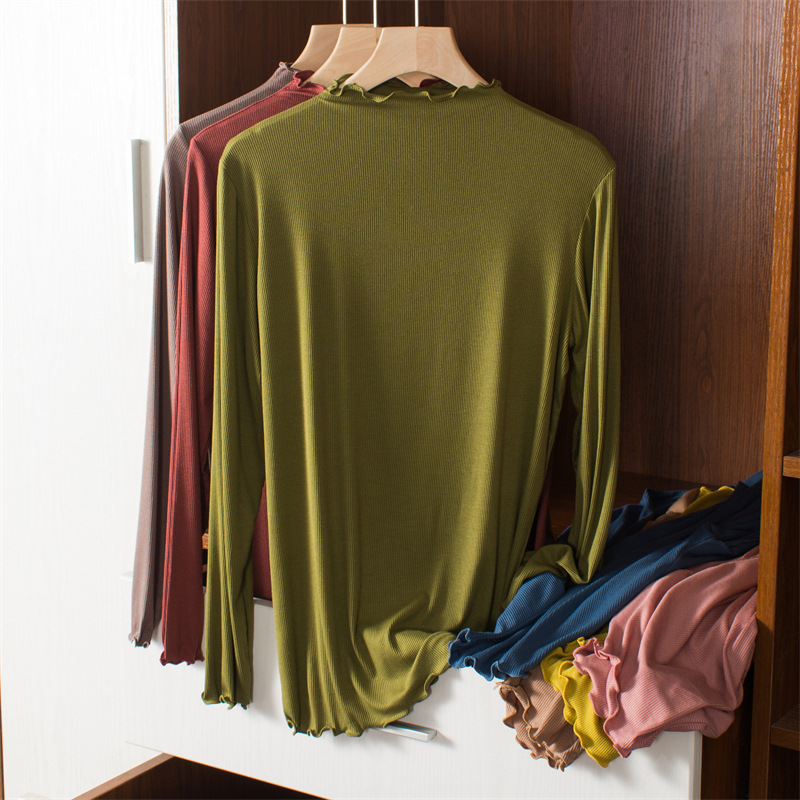 Modal Long-Sleeved Bottoming Shirt for Women, Half Turtleneck Inner T-Shirt, Korean Style Top, Large Size, Thin Pure Color Autumn Shirt