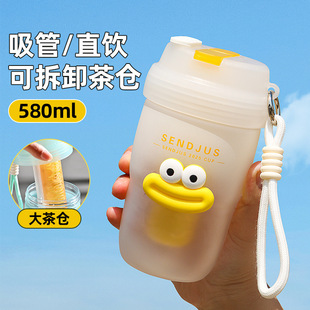 2025 New High-Looking Frosted Water Cup for Boys and Girls, Tea and Water Separation Straw Cup, Portable and Cute Cup Pair