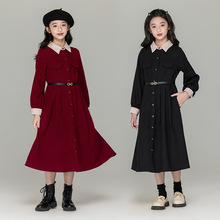 女童森女撞色秋冬连衣裙2025秋季新款赫本风收腰显瘦裙子亲子装裙