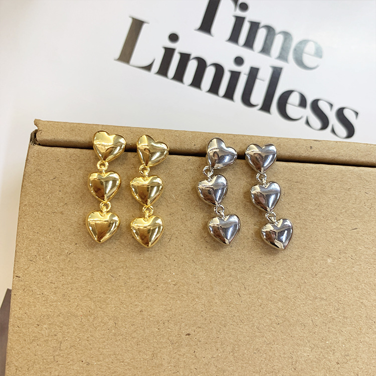 925 Sterling Silver Ear Needle Material 1 Pair Simple Style Heart Shape Plating Copper Drop Earrings
