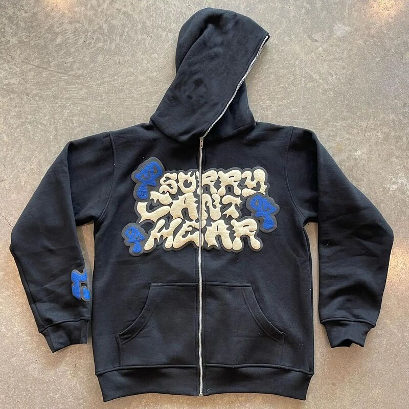 2025 European and American Foreign Trade Y2K Letter Printed Cardigan Sweater Street Trend Full Face Long Zipper Sweater Jacket for Men