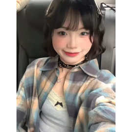 初秋美式慵懒风格子衬衫外套女秋冬季衬衣小个子长袖上衣