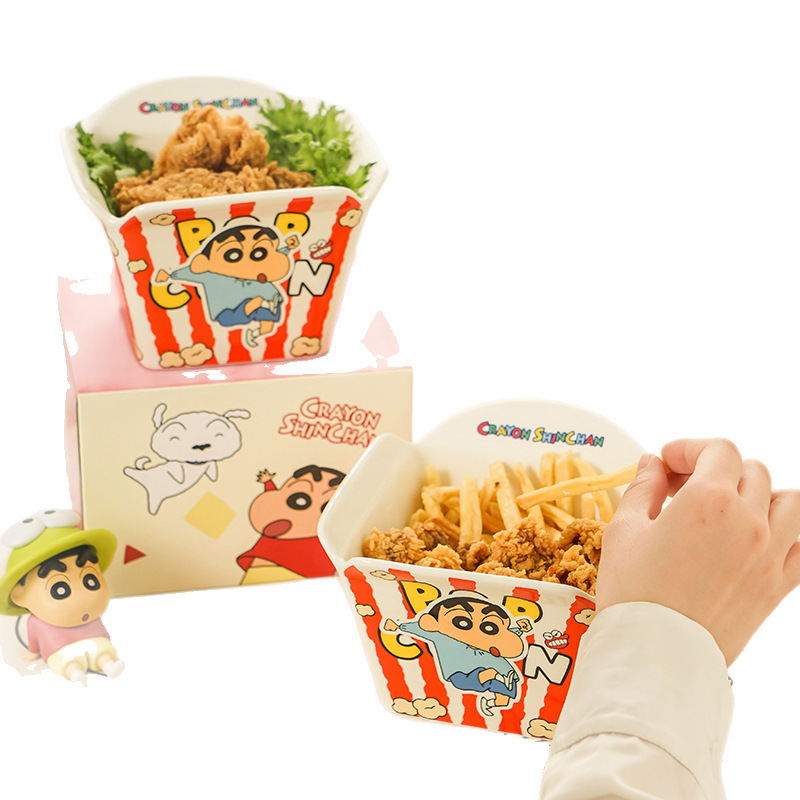 クレヨンしんちゃん漫画セラミックスクエアフライドポテトボウル高価値小さくて新鮮でかわいい子供用食器ポップコーンボウル|undefined