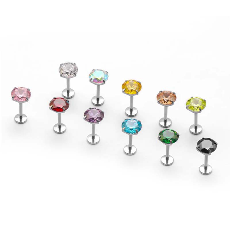F136 Titanium Ear Stud with Bowl Base and Four Prongs, 5A Zircon Inlaid, Lip Stud, Tongue Stud, Ear Cartilage Stud, DIY Drill Bit detail image 8