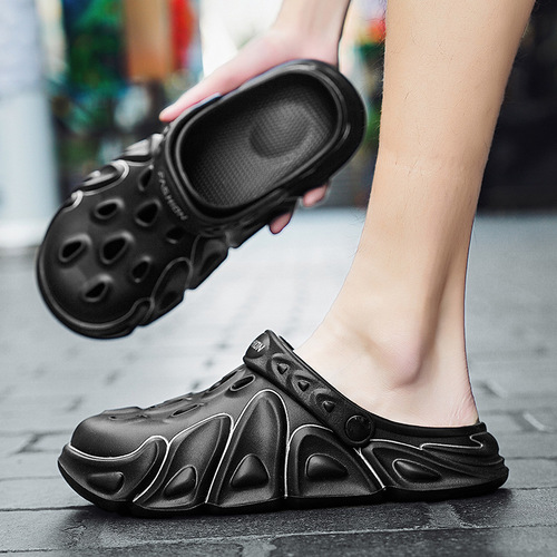 Men's Summer Casual Slip-on Hole Shoes, Anti-slip Trendy Thick Insole Slides for Outdoor Sandals