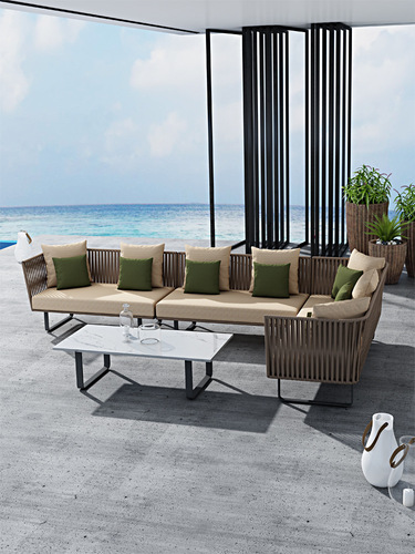 Outdoor sofa, waterproof, for outdoor dining—seating nook, wicker sofa for courtyard, patio, and balcony; casual, two-seater wicker lounge chair