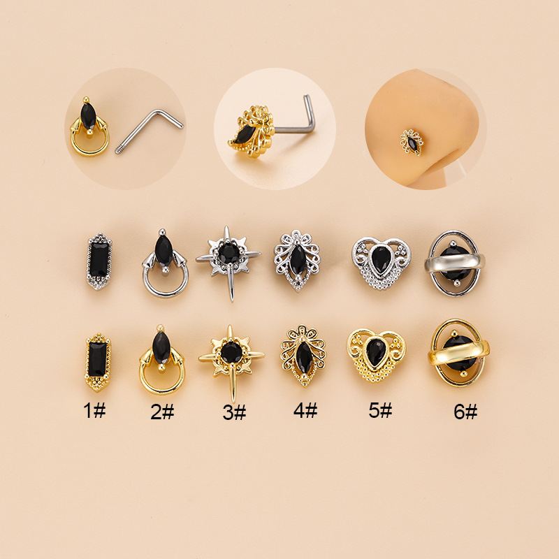 Fashion Geometric Stainless Steel Plating Artificial Gemstones Nose studs 1 Piece