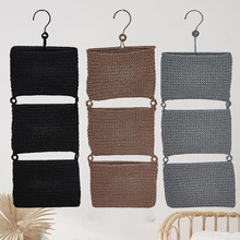 跨境手工编织壁挂收纳篮杂物杂志吊篮装饰墙壁三层家用家居悬挂