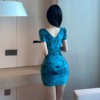 Deep V-neck slim fit skirt with buttocks， foot bath technician work uniform