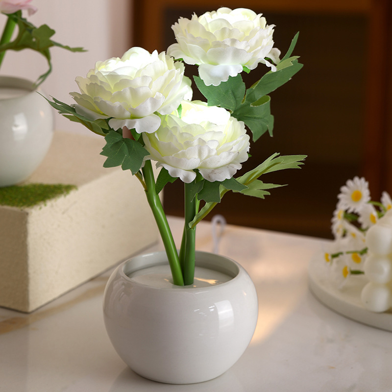 国境を越えた卸売誕生日ギフトイン雰囲気ローズ牡丹の花ナイトライトベッドサイド装飾品装飾花テーブルランプ|undefined