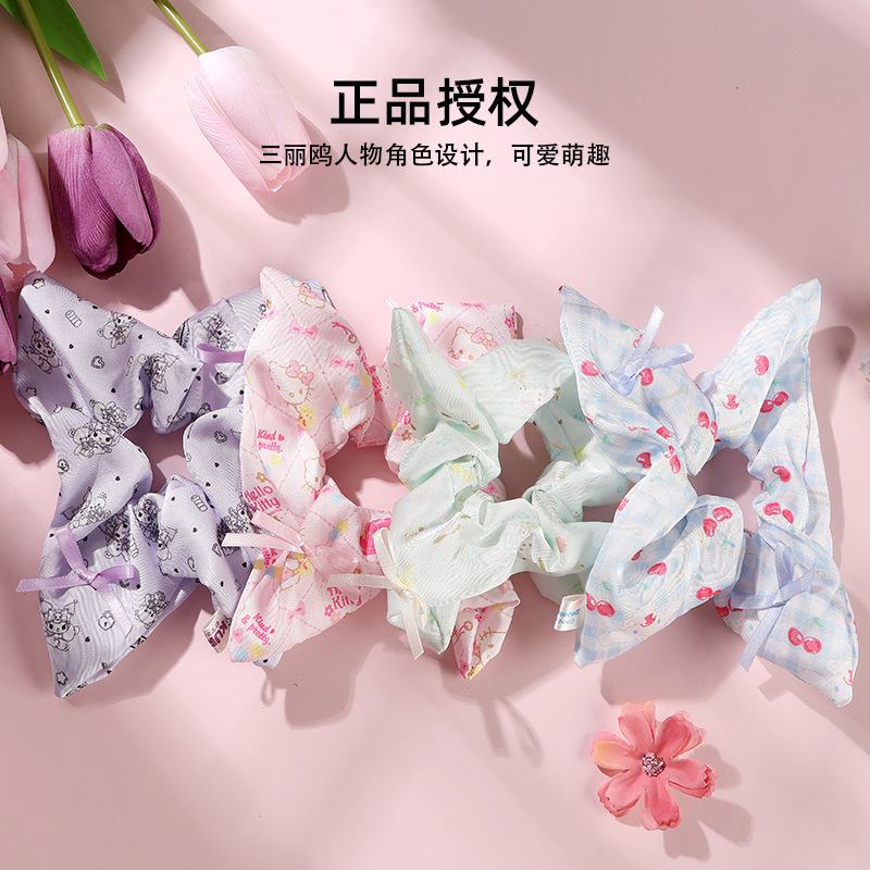 Sanrio Kitty arco estampado cuadrado anillo de intestino grande adorable cabello cuerda atada pelo anillo de pelo Kulomi