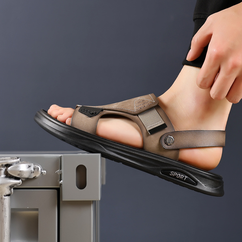 Verano de cuero de vaca nuevo hombre zapatos de playa sandalias de cuero casuales zapatillas de moda zapatillas respirables zapatos de hombre