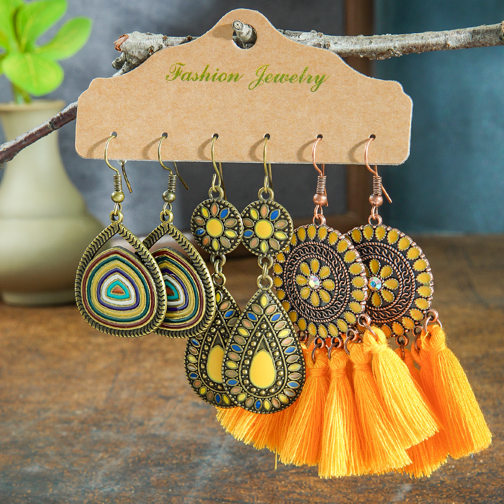 Cross-border Popular Ear Jewelry Women's European and American Creative New Tassel Earrings Women's Flower Shell Golden Geometric Earrings