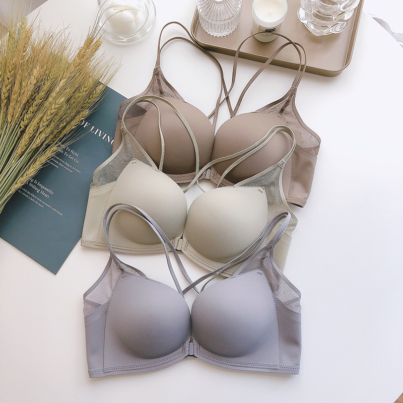 Hot Selling 6318 Front Buckle Seamless Upper Thin Lower Thick Not Lose Shoulder Thin Cross Beauty Back Underwear Accessory Breast Bra