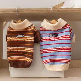 宠物毛衣新款狗狗衣服经典撞色彩条polo领针织衫泰迪比熊宠物衣服
