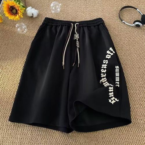 American Street Print Casual Shorts for Men, Summer, Niche Design Brand, Straight Leg Wide Leg Sports Five-Finger Shorts