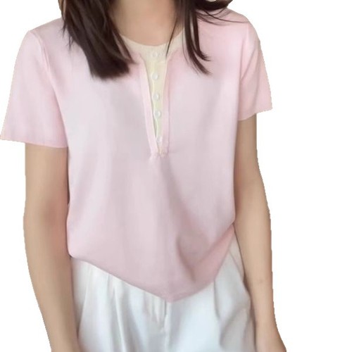 Plus Size Striped Mock Two-Piece Ice Silk Short-Sleeve Knit Top for Women 2025 Summer Fat MM Fashion Loose Youthful Upper Body Shirt