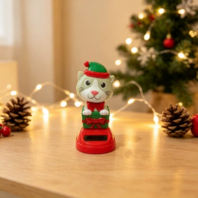 Cross-border Christmas solar energy automatic swing doll car interior shake head decorations creative car car ornaments (Car ornaments) - 5510cm-gross-weight-39g-gift-cat-with-packaging-double-sided-stickers