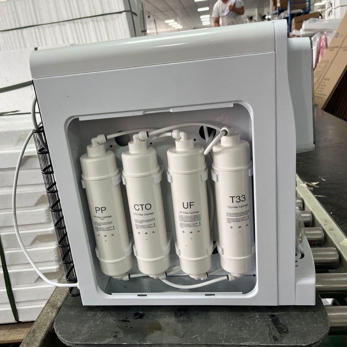 Contador de agua de filtro de escritorio con filtro de conexión rápida de 10 pulgadas 2 secciones de partículas de algodón PP membrana de ultrafiltración de carbón activado bebida directa