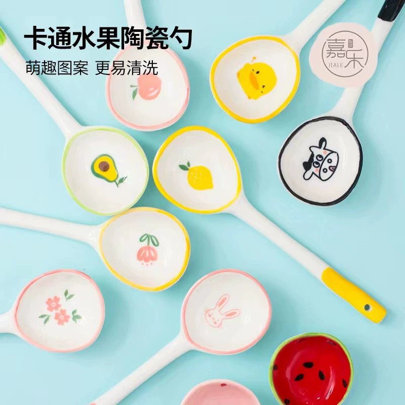 Мультяшная фруктовая керамическая ложка, бытовая ручная роспись, ложка для приправ, длинная ручка, дорогая детская суповая ложка, милая еда оптом