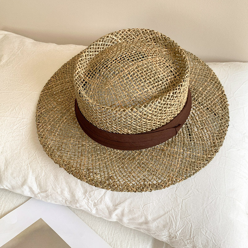 [Box + Hat Support] Old Money Style Hollow Flat Top Straw Hat For Women, Summer Beach Vacation Woven Sun Hat, French Style - Thumbnail 8