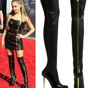 Amazon 2025 autumn and winter foreign trade new European and American style fashion solid color fine high heel metal zipper knee boots women
