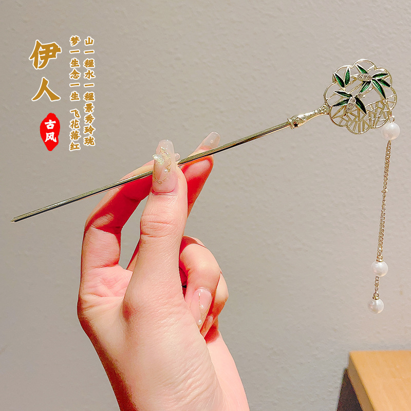天然黑檀木发簪女清冷感发饰玉兰花步摇簪子古风旗袍头饰日常盘发|undefined