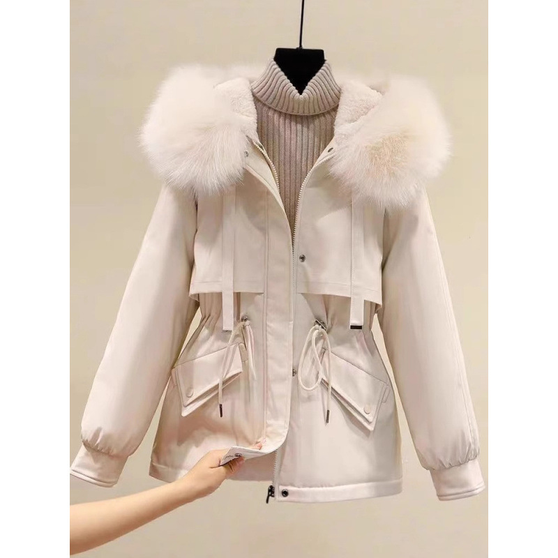 Fleece-Lined Thick Parka Women's Short Loose Plus-Size down Cotton Coat Autumn and Winter Korean Version Hooded Casual Cotton Jacket