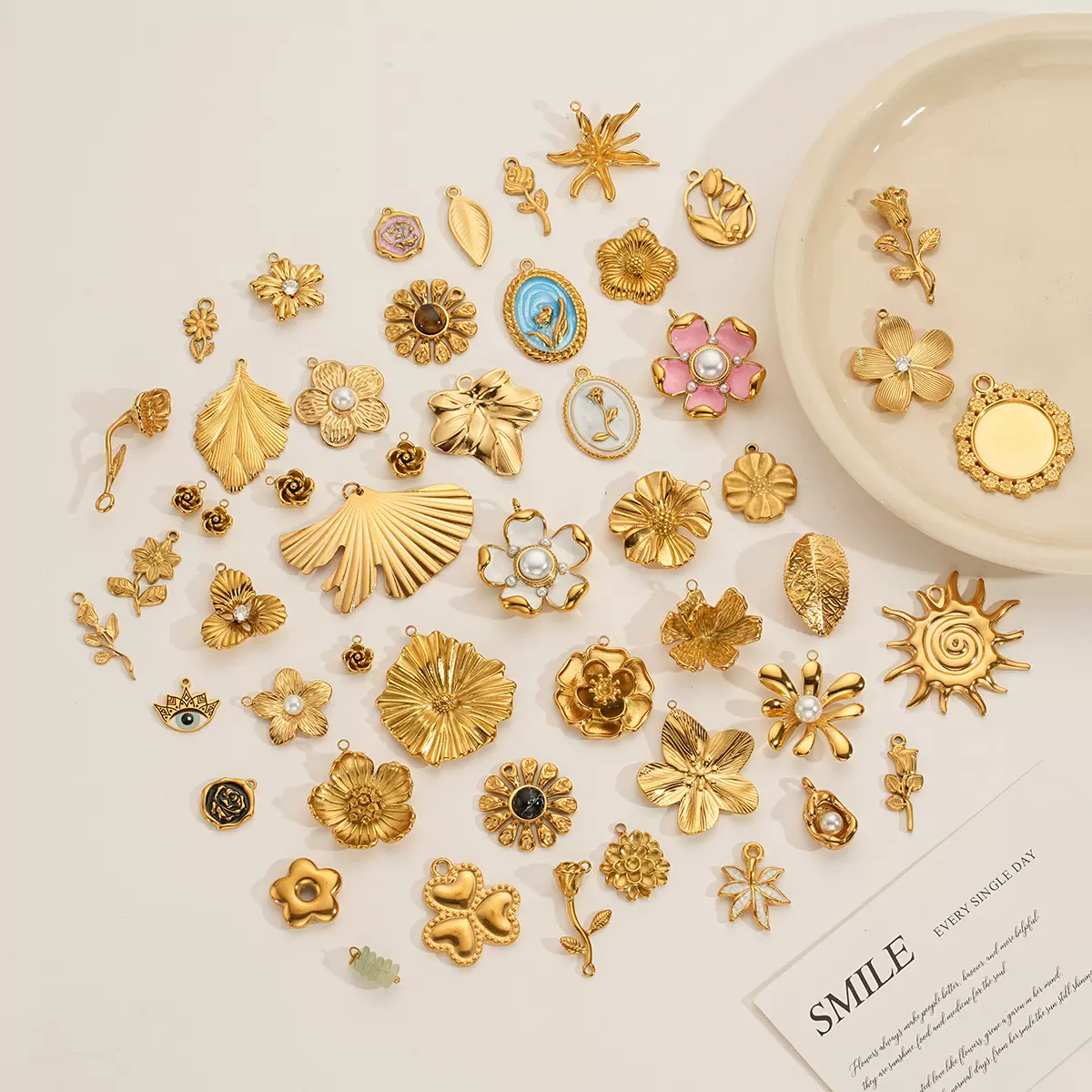 不锈钢配件真空电镀精致花朵项链吊坠 叶子滴油手工diy饰品配件女