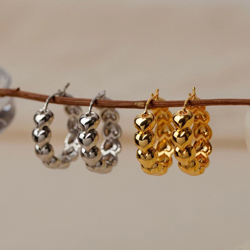 7g Weight Hoop Earrings Classification 1 Pair Quantity 1 Pair Simple Style Heart Shape Plating Copper Hoop Earrings