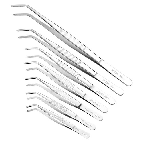 Stainless steel tweezers 304 thick dressing tweezers gardening tweezers landscaping clips bent head extra long iodine-resistant tweezers