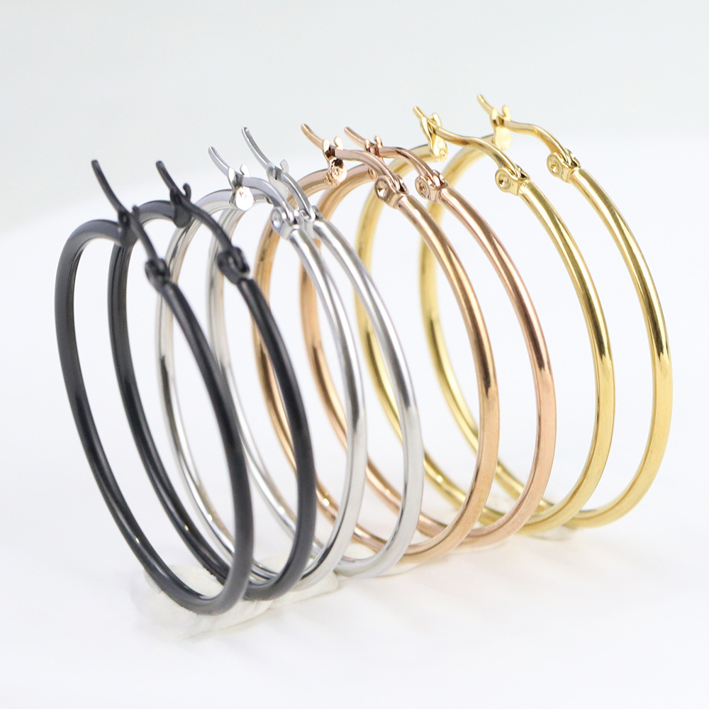 10g Weight Simple Style Round Titanium Steel Plating Earrings 1 Pair