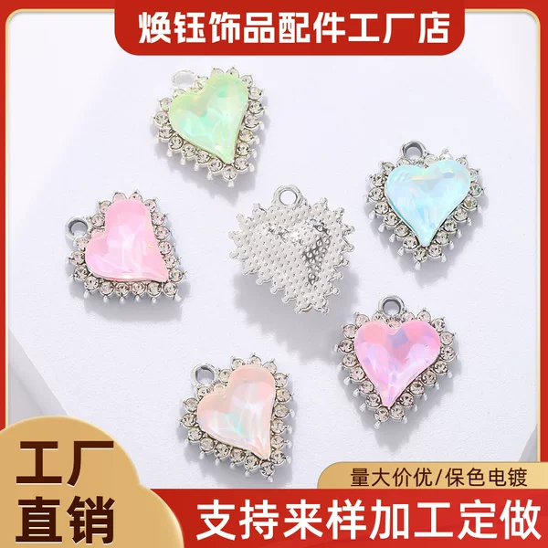 Mocha Heart Crystal Gem Pendant Alloy Accessory Jewelry DIY Necklace Electroplated Simple Fashion Pendant