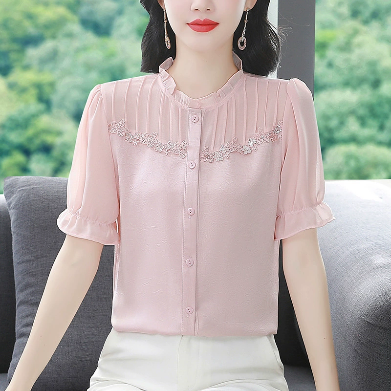 Summer colored fashionable shirt, high collar, fitted, western style
