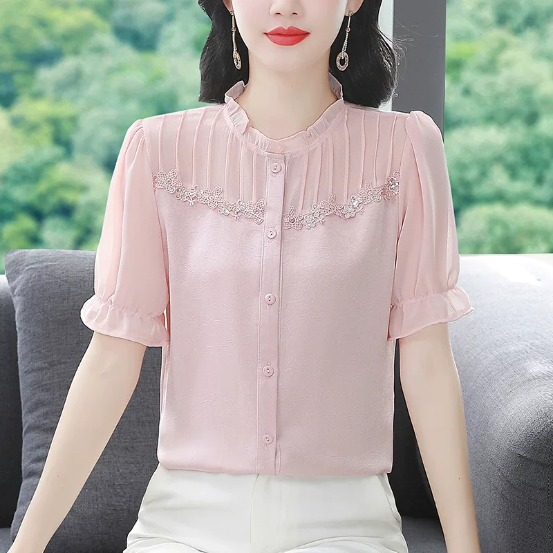 Summer colored fashionable shirt, high collar, fitted, western style