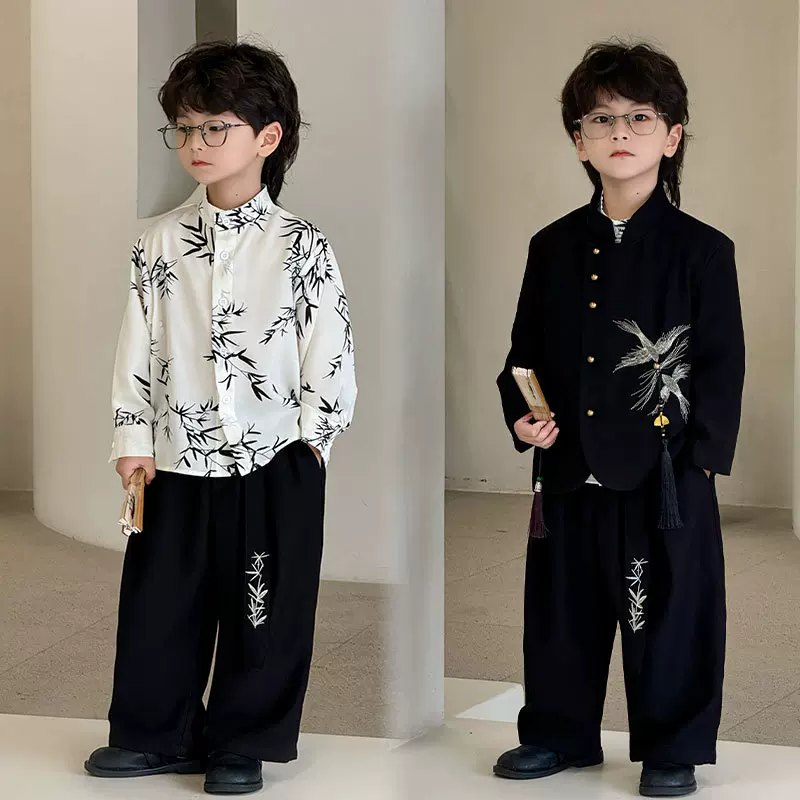 男童汉服2025春秋新款童装中国风唐装套装中式立领上衣一件代发