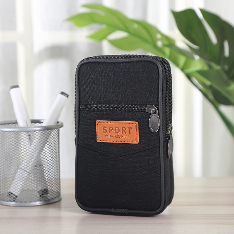 Nuevo lienzo bolso del teléfono móvil sitio de construcción bolsa de cintura de trabajo horizontal y vertical de tres capas cremallera cinturón monedero para los ancianos