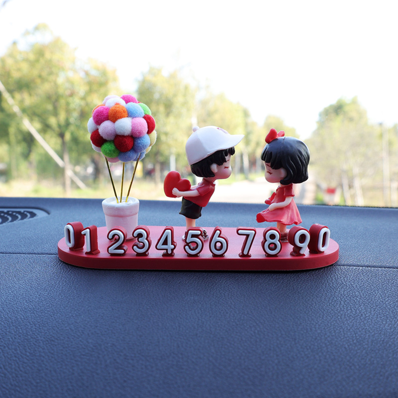 Car Temporary Parking, Qìchē Nömrəli dayanma kartı - red-parking-plate-hat-love-couple-colorful-balloons
