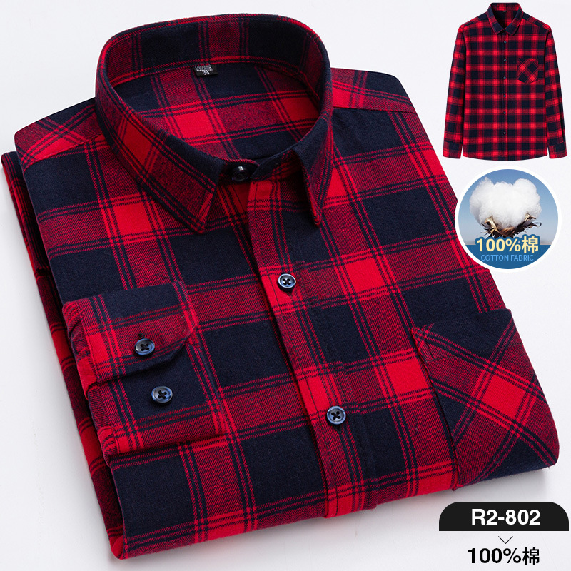2024 nuevo Algodón puro cepillado camisa de manga larga a cuadros de los hombres de estilo coreano transpirable camisa de moda casual en stock ropa de hombre